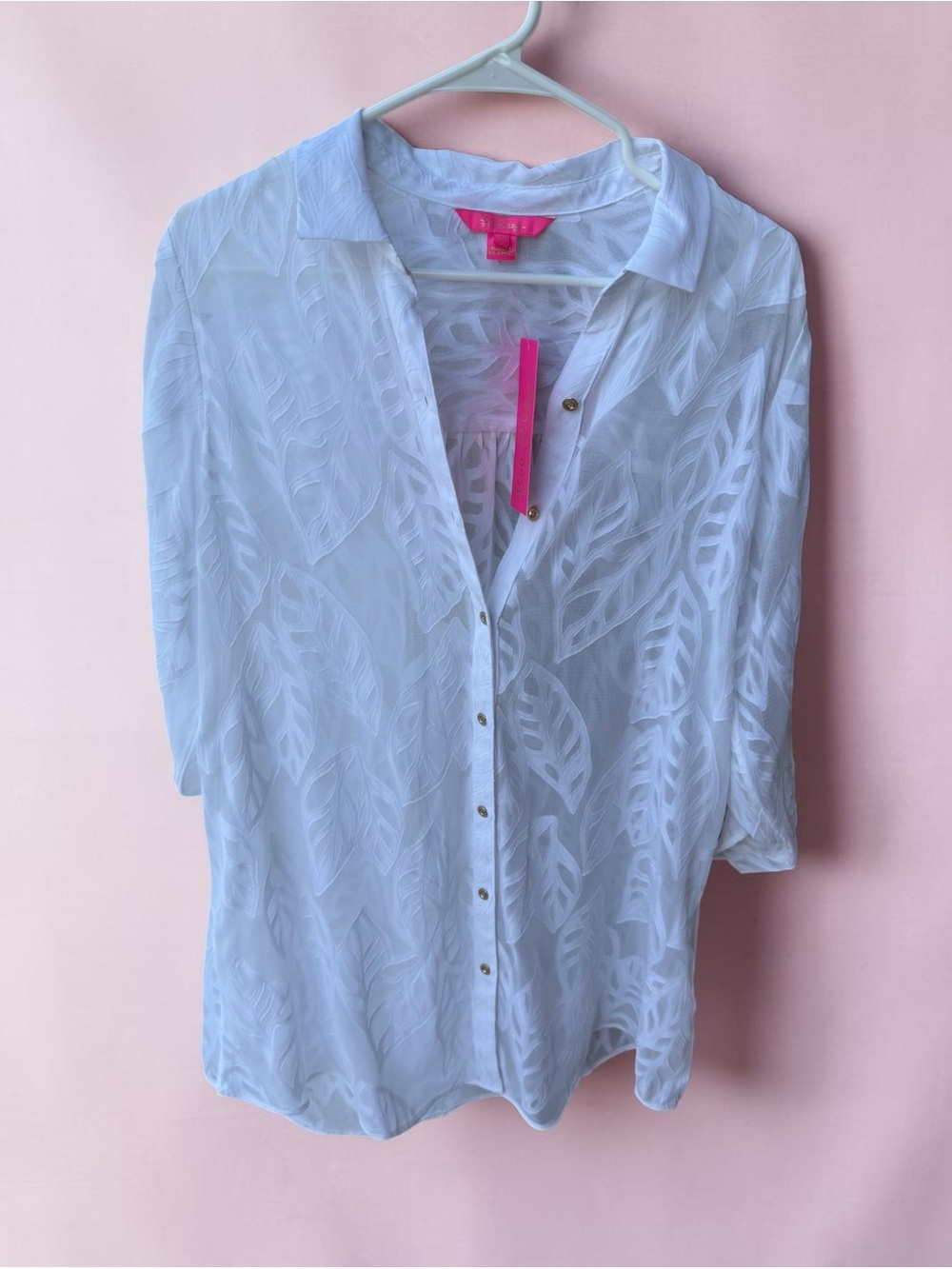 🌴NWT Lilly Pulitzer Natalie Coverup Resort White Leaf Jacquard S $118🌴 - Picture 2 of 9